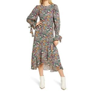 TOPSHOP Long Sleeve Dress Black Floral Paisley Mid-Maxi Length US Size 6 NEW WT!